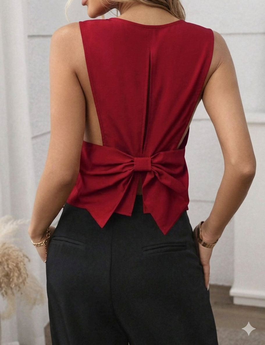 Balvessa Casual Backless Bow Design Decorated Tank Top