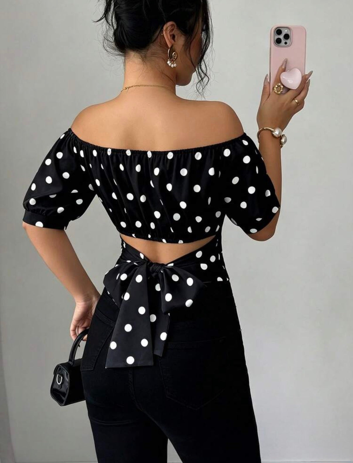 Elenzya Women's Polka Dot Tie Bow Off Shoulder Desig