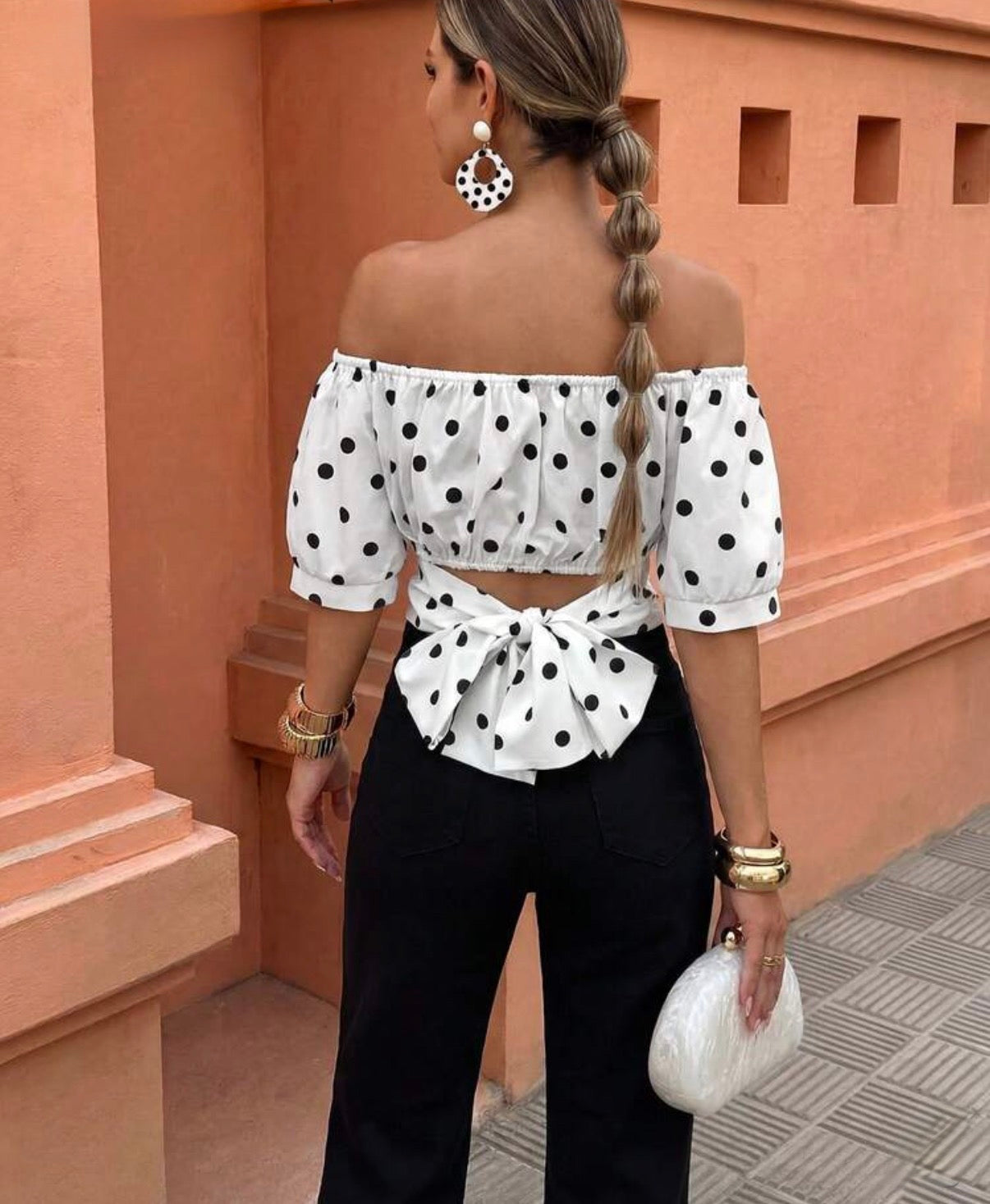 Elenzya Women's Polka Dot Tie Bow Off Shoulder Desig