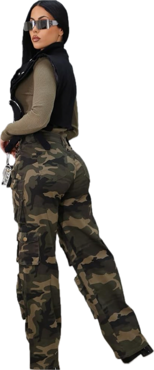 High Waist Straight Wide Leg Cargo
