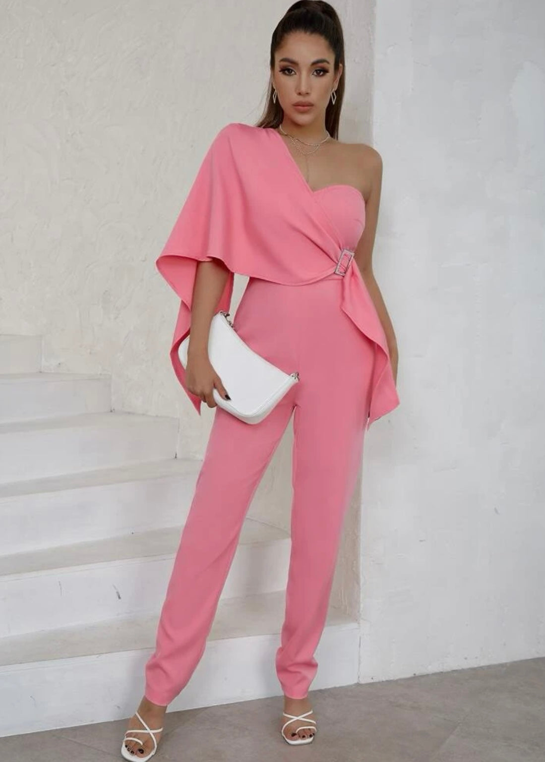 Shoulder Cloak Sleeve Buckled Jumpsuit