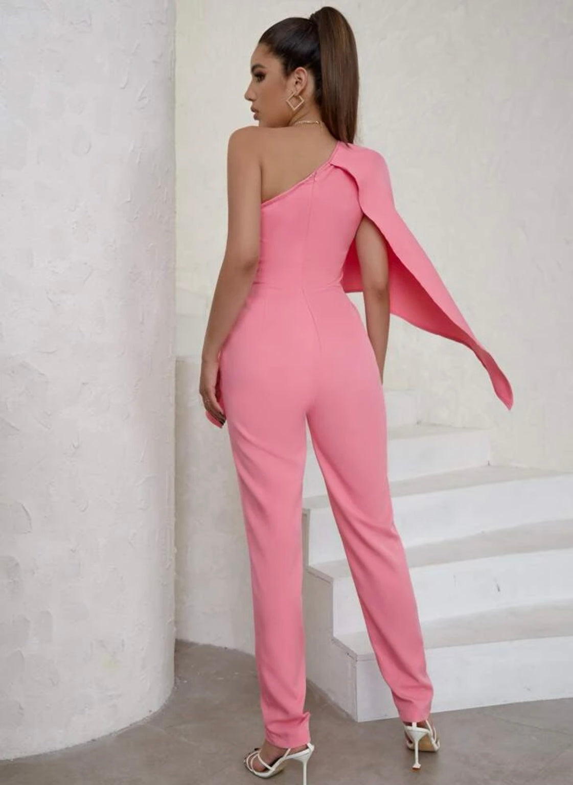 Shoulder Cloak Sleeve Buckled Jumpsuit